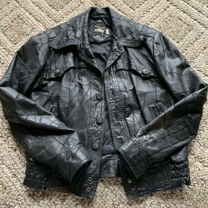 Vtg Piccolo Designer Men's Black Patchwork Leather Jacket 80s/90s Size 42